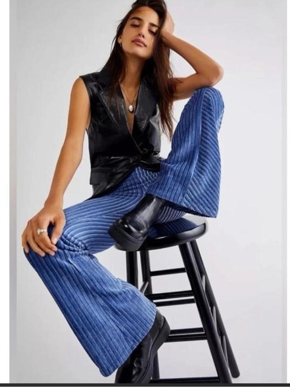 Free People Penny Pull-On Velvet Flare Pants Blue XS
